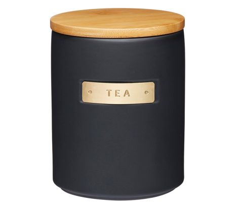 Buy Stoneware & Brass Effect Tea Caddy with Bamboo Lid from Miles Tea ...